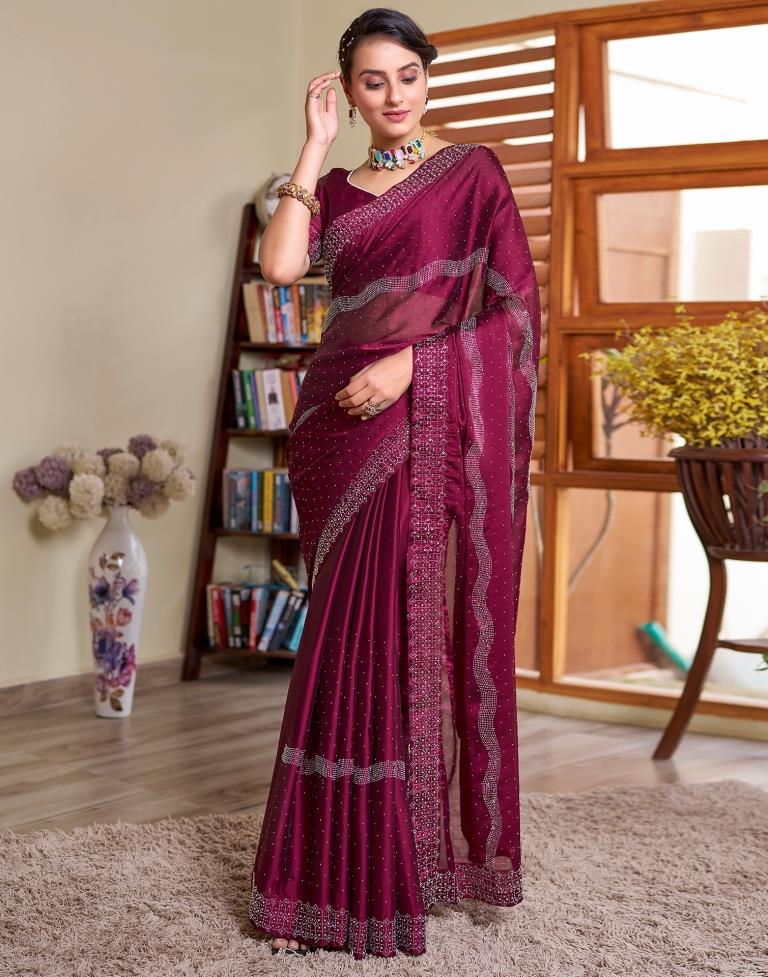 Deep Pink Georgette Plain Saree