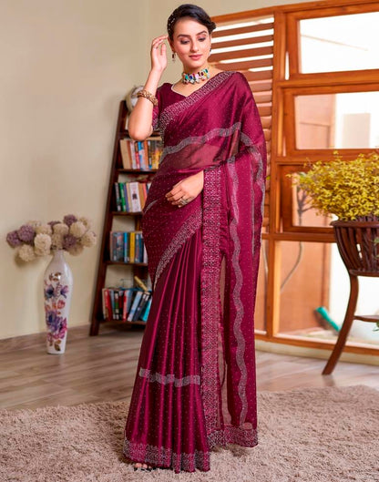 Deep Pink Georgette Plain Saree