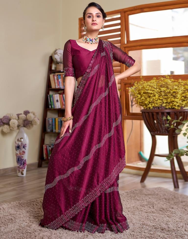 Deep Pink Georgette Plain Saree