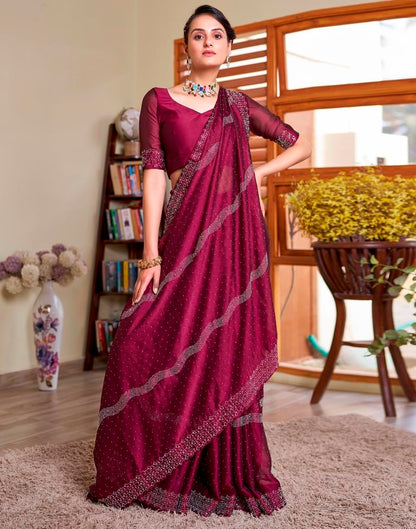 Deep Pink Georgette Plain Saree