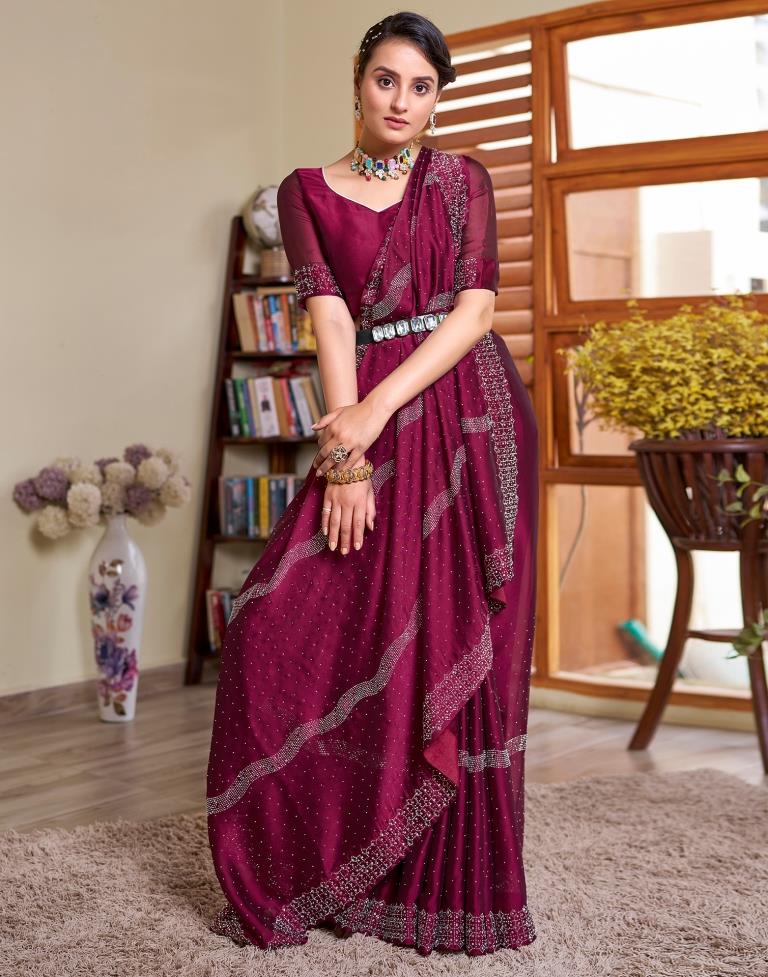 Deep Pink Georgette Plain Saree