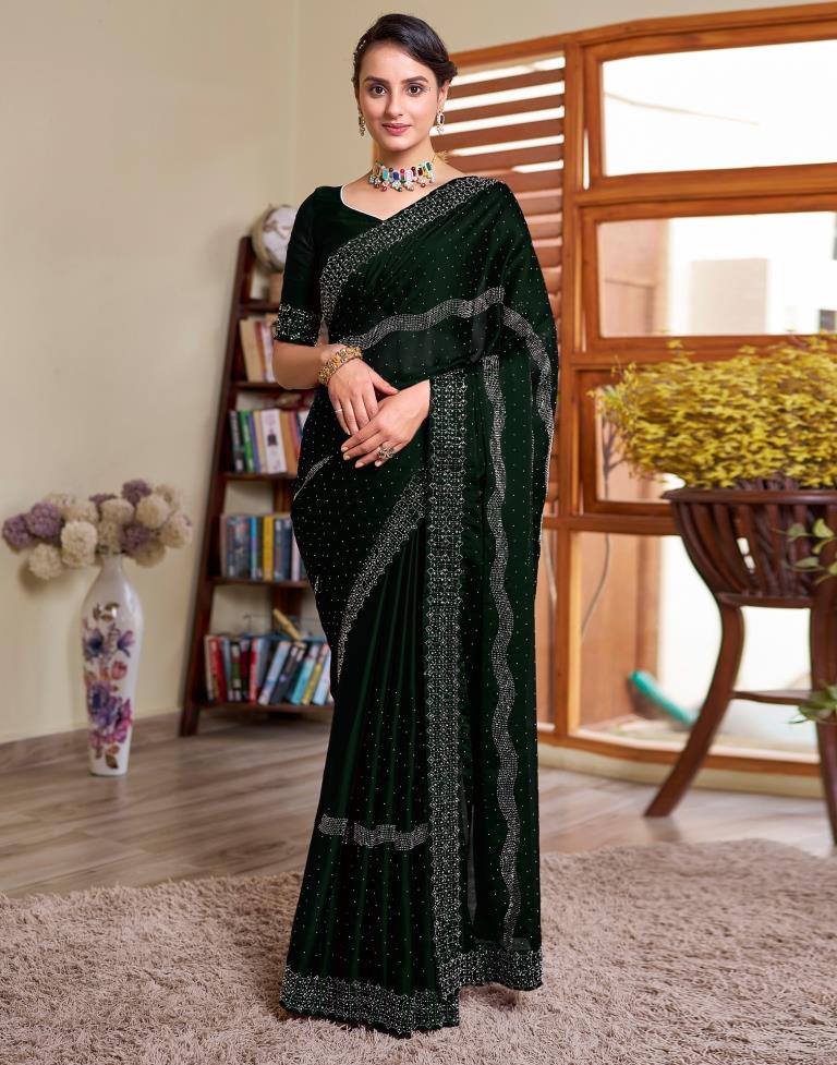 Dark Green Georgette Plain Saree