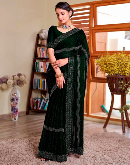 Dark Green Georgette Plain Saree