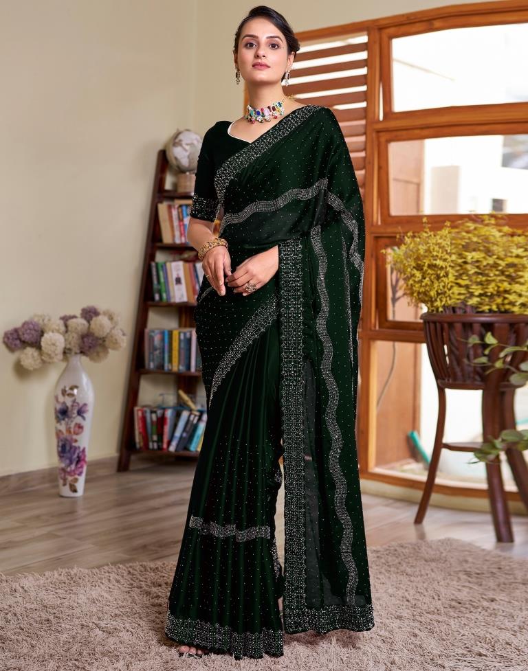 Dark Green Georgette Plain Saree