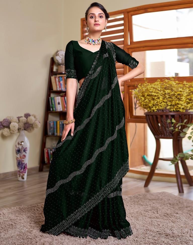 Dark Green Georgette Plain Saree