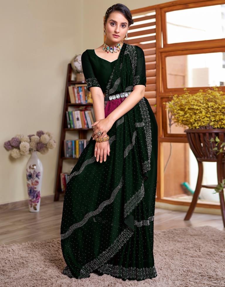 Dark Green Georgette Plain Saree