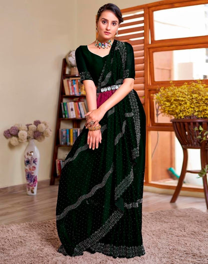 Dark Green Georgette Plain Saree