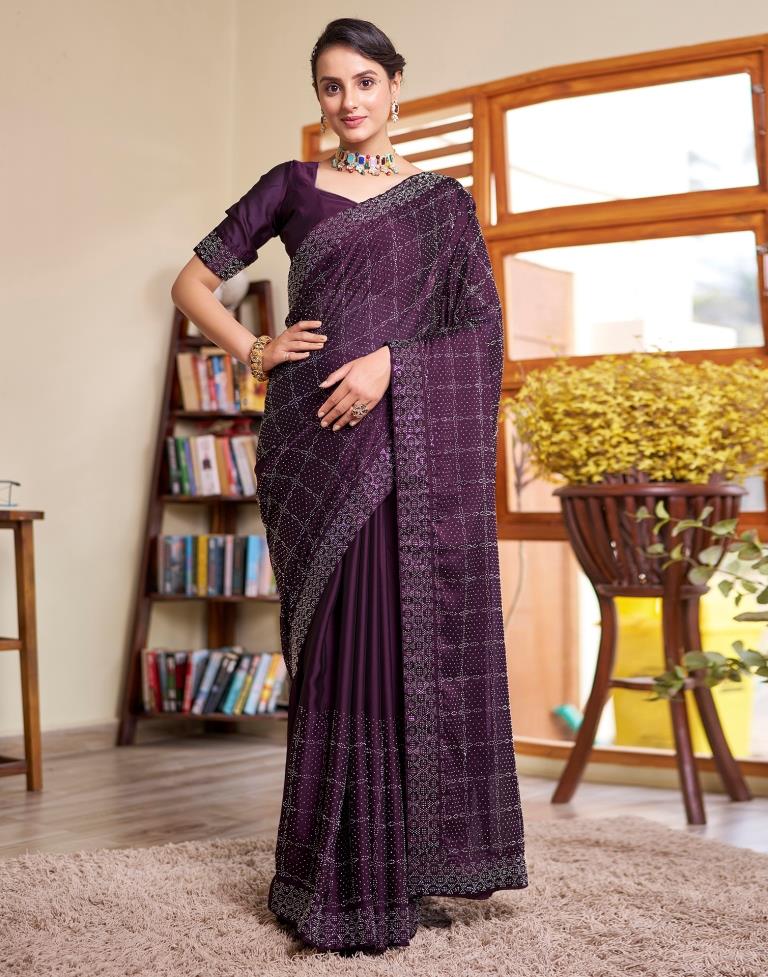 Deep Purple Georgette Plain Saree