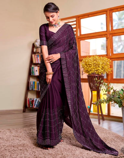 Deep Purple Georgette Plain Saree