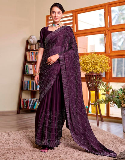 Deep Purple Georgette Plain Saree