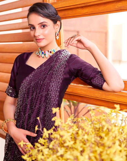 Deep Purple Georgette Plain Saree