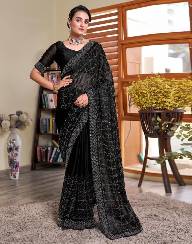 Black Georgette Plain Saree