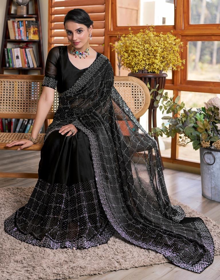 Black Georgette Plain Saree