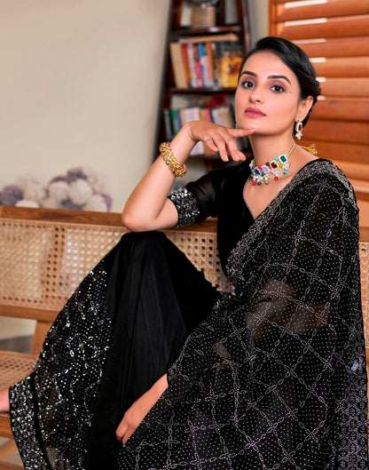 Black Georgette Plain Saree