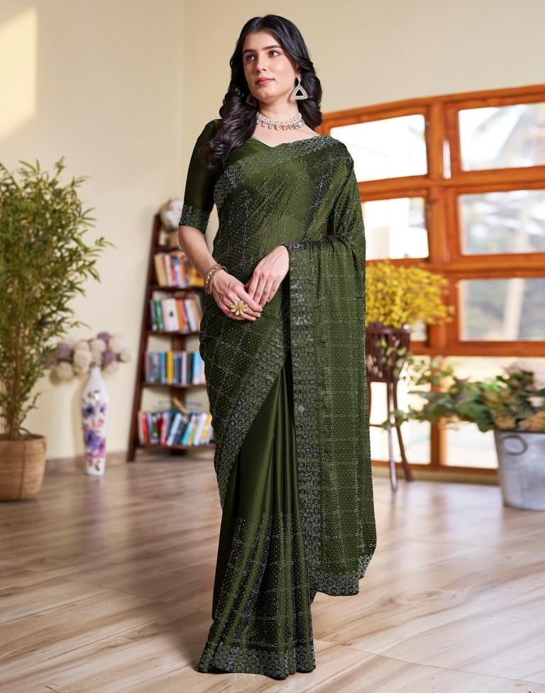 Mehndi Green Georgette Plain Saree