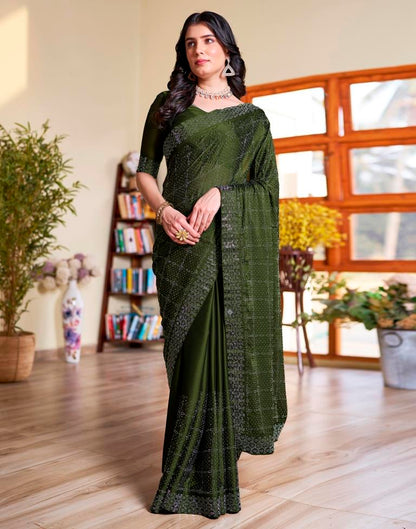 Mehndi Green Georgette Plain Saree