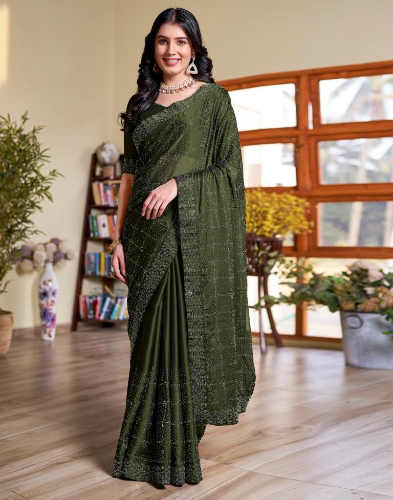 Mehndi Green Georgette Plain Saree