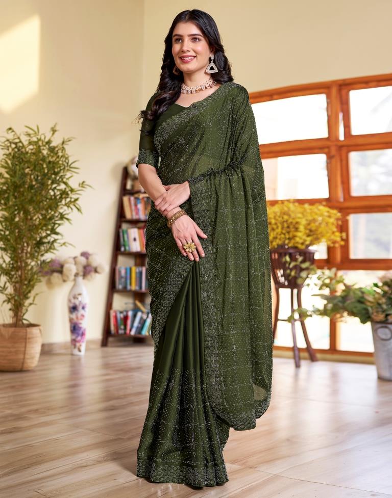 Mehndi Green Georgette Plain Saree