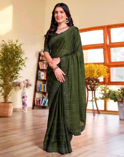 Mehndi Green Georgette Plain Saree