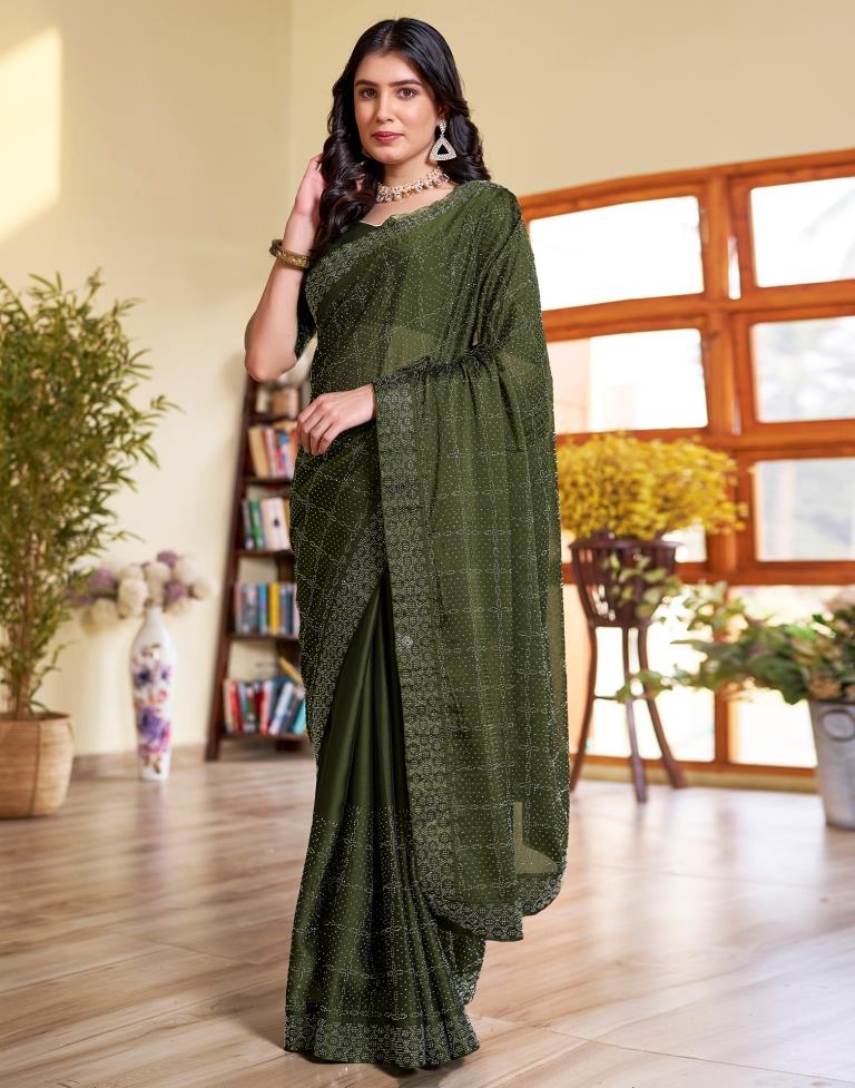 Mehndi Green Georgette Plain Saree