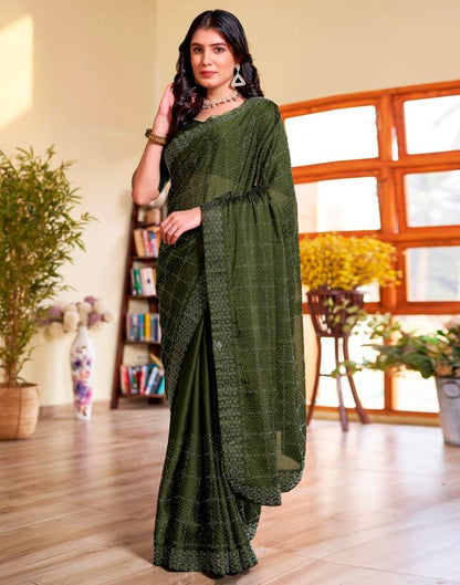 Mehndi Green Georgette Plain Saree