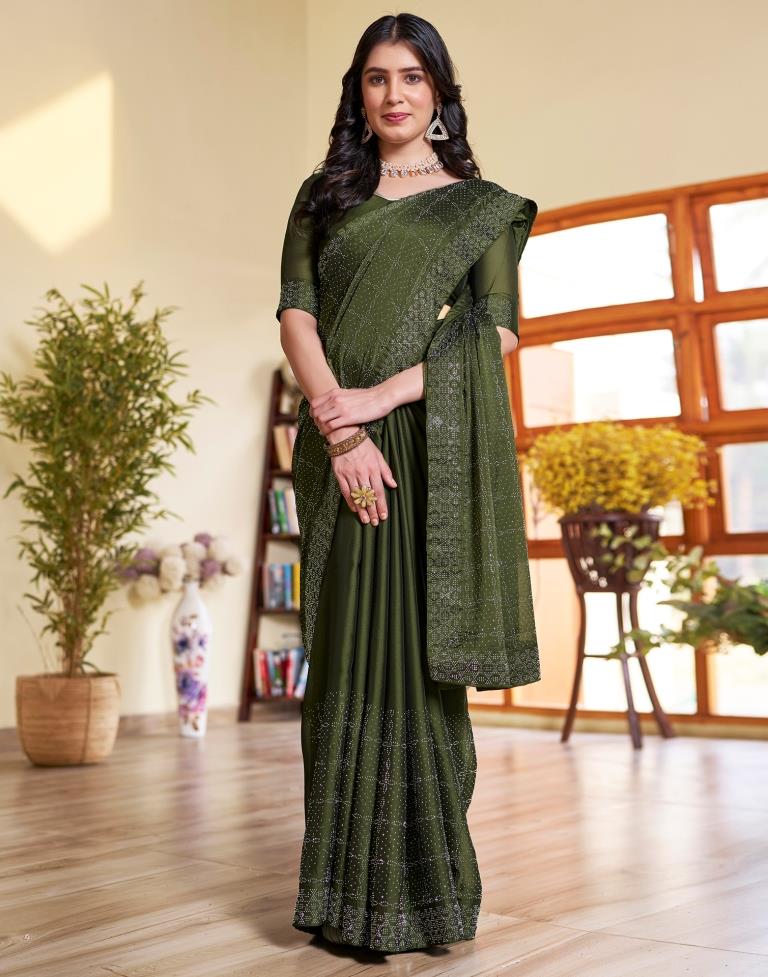 Mehndi Green Georgette Plain Saree