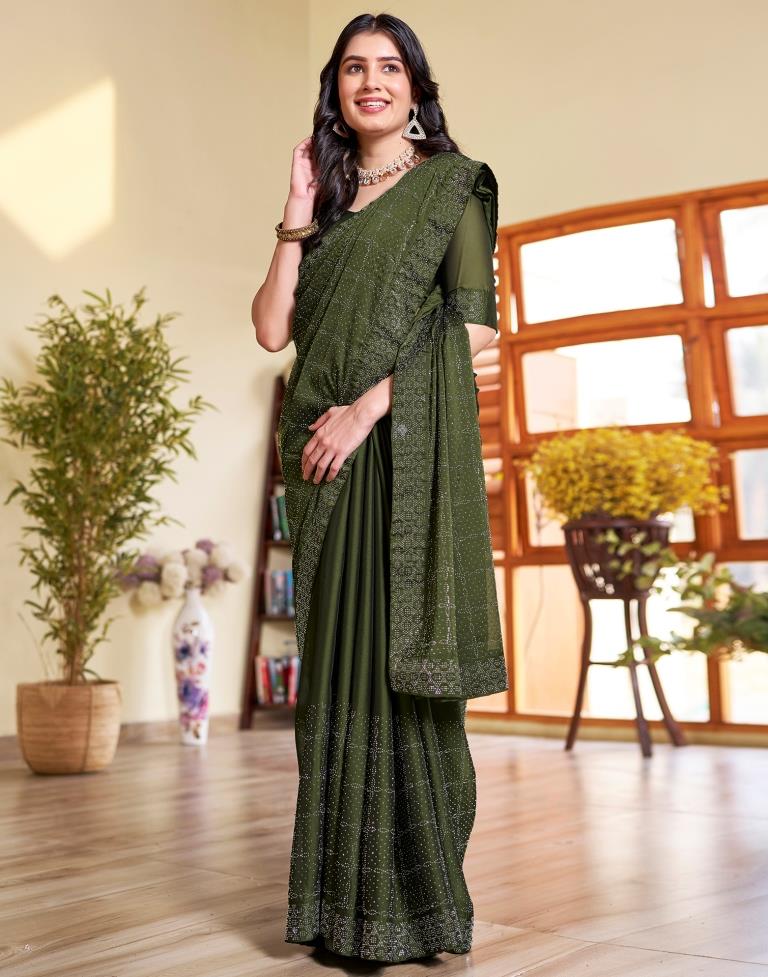 Mehndi Green Georgette Plain Saree