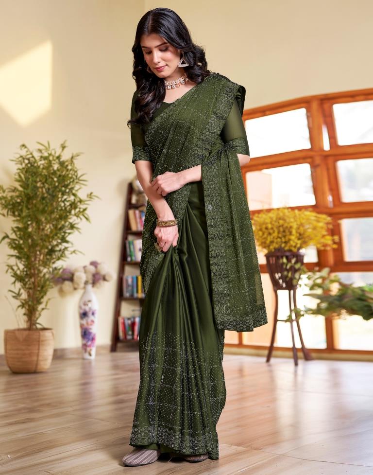 Mehndi Green Georgette Plain Saree