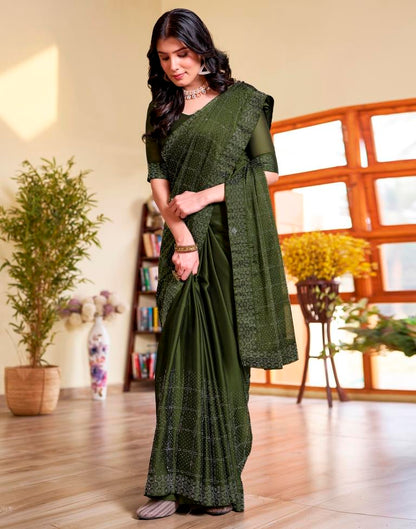 Mehndi Green Georgette Plain Saree