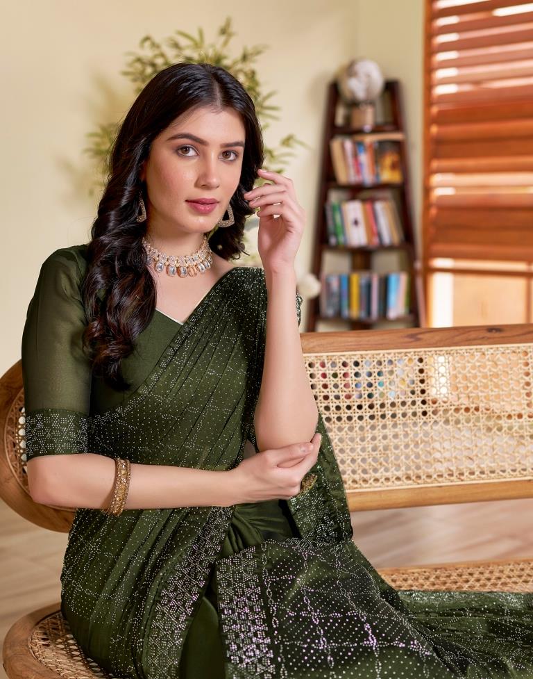 Mehndi Green Georgette Plain Saree