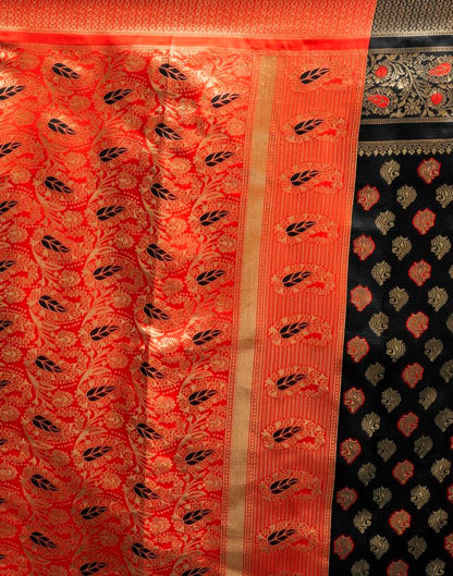 B1G1 Black &amp; Orange Silk Woven Saree