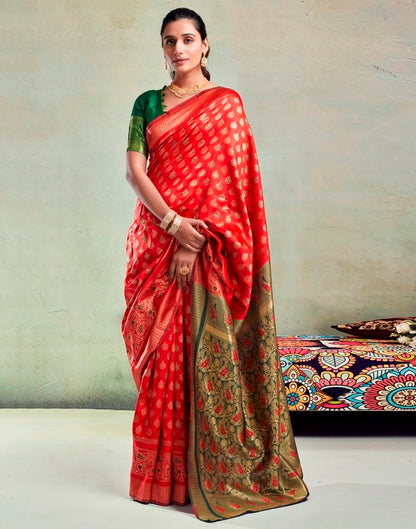 Red &amp; Green Silk Saree