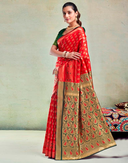 Red &amp; Green Silk Saree