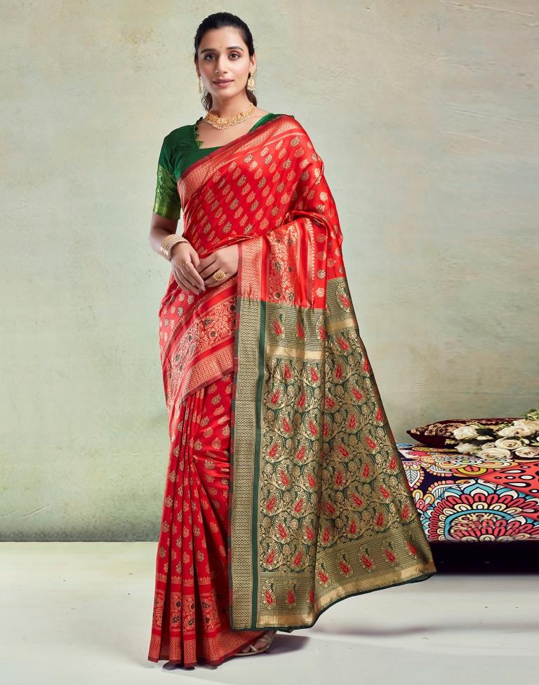 Red &amp; Green Silk Saree