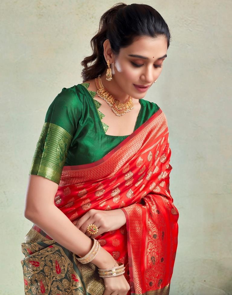 Red &amp; Green Silk Saree