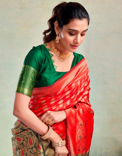 Red &amp; Green Silk Saree