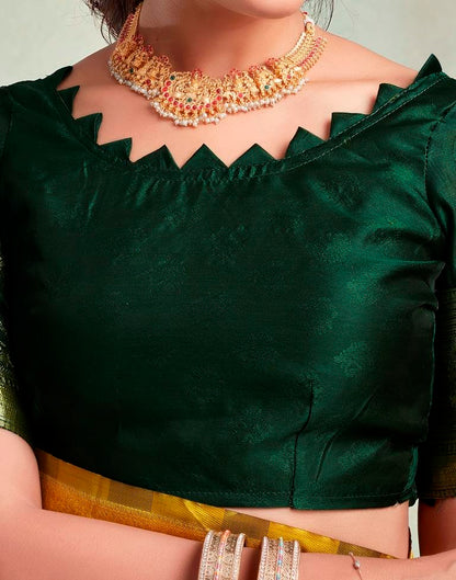 Yellow &amp; Dark Green Silk Woven Saree