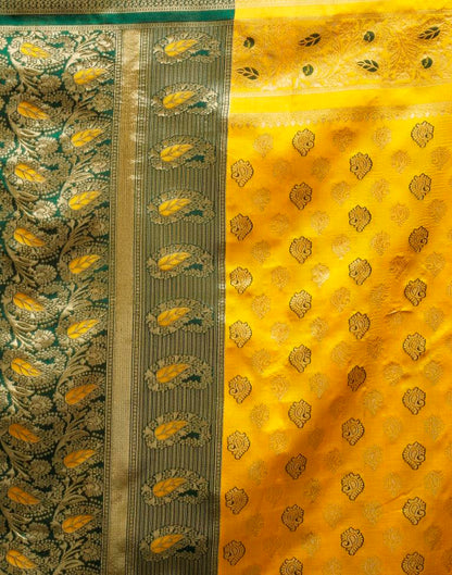 Yellow &amp; Dark Green Silk Woven Saree