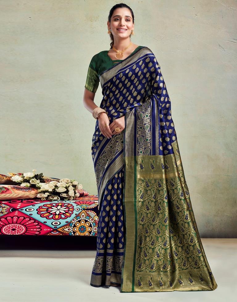 B1G1 Dark Blue Silk Woven Saree