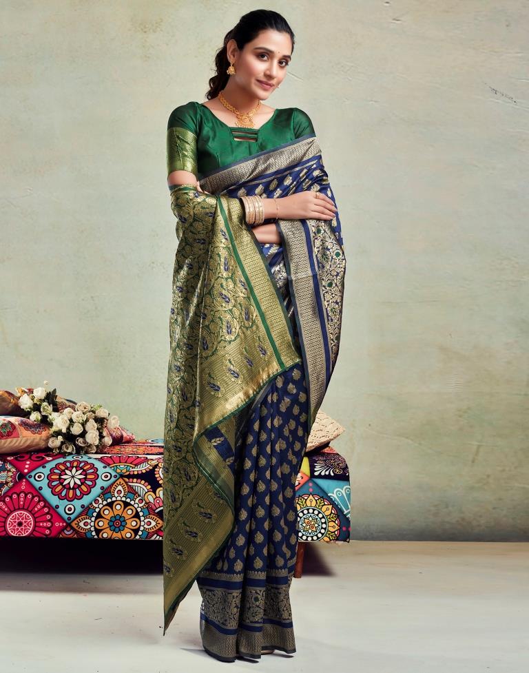 B1G1 Dark Blue Silk Woven Saree