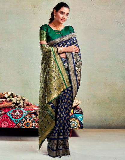 B1G1 Dark Blue Silk Woven Saree