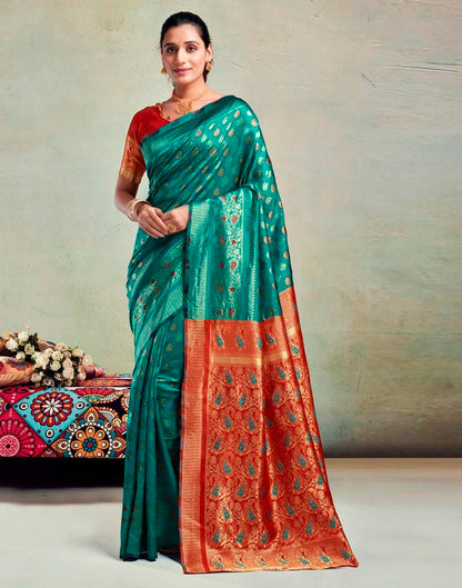 B1G1 Teal Green Silk Woven Saree