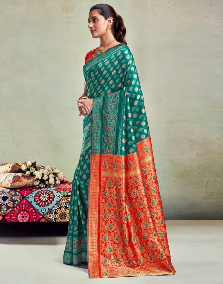 B1G1 Teal Green Silk Woven Saree