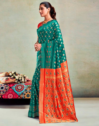 B1G1 Teal Green Silk Woven Saree