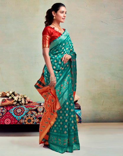 B1G1 Teal Green Silk Woven Saree