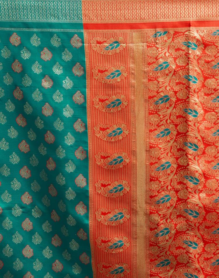 B1G1 Teal Green Silk Woven Saree