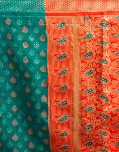 B1G1 Teal Green Silk Woven Saree