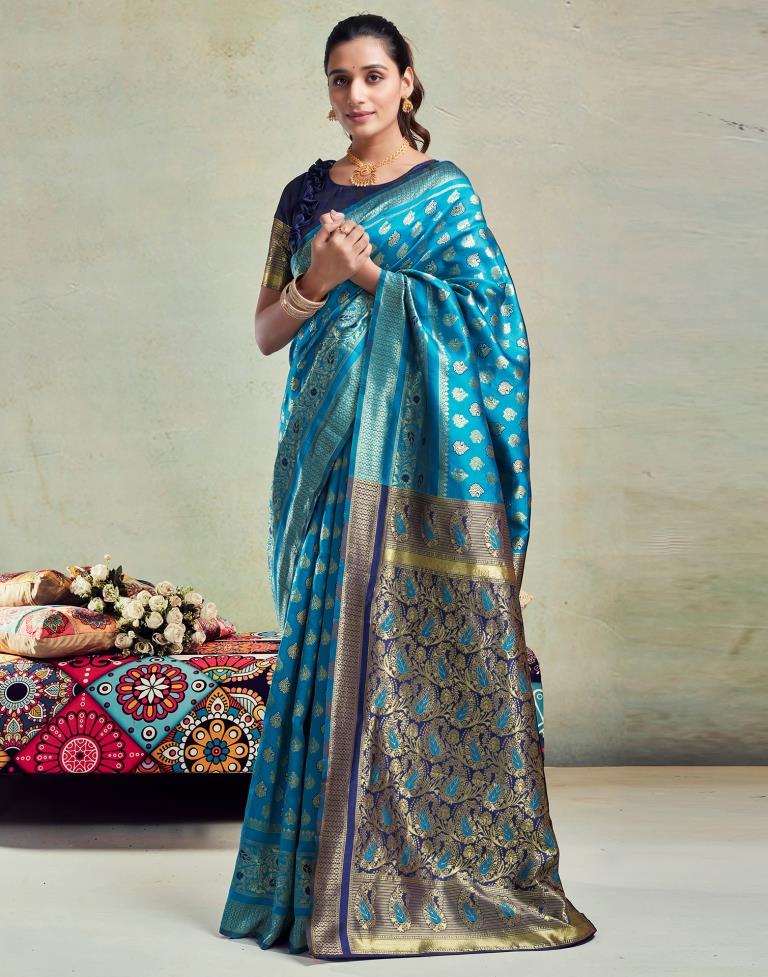 B1G1 Blue Silk Woven Saree