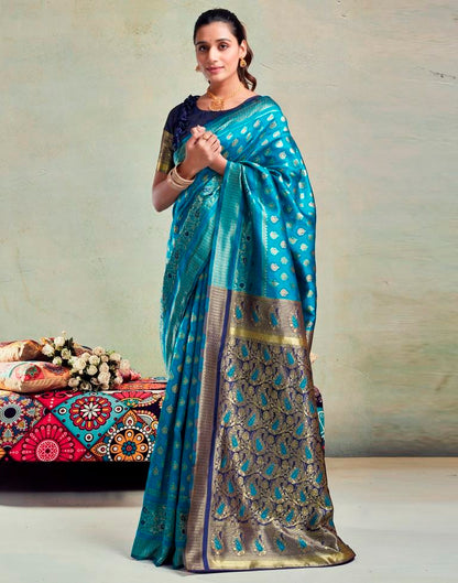 B1G1 Blue Silk Woven Saree