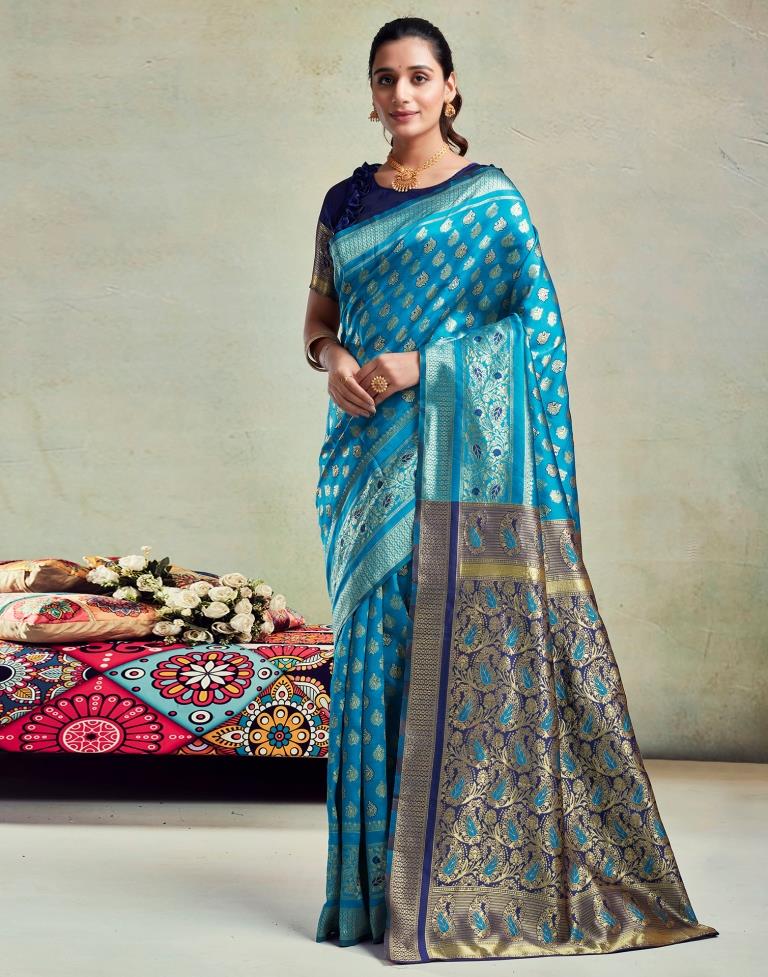 B1G1 Blue Silk Woven Saree